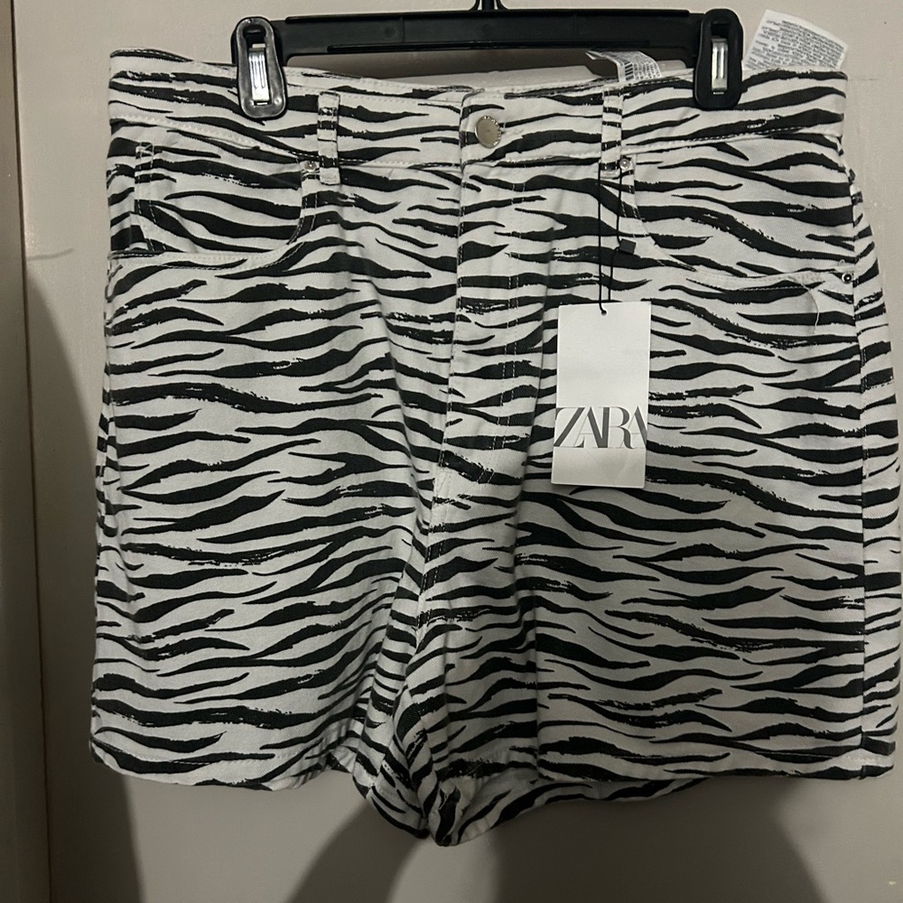 Zara High-Waist Zebra Print Shorts - Black & White